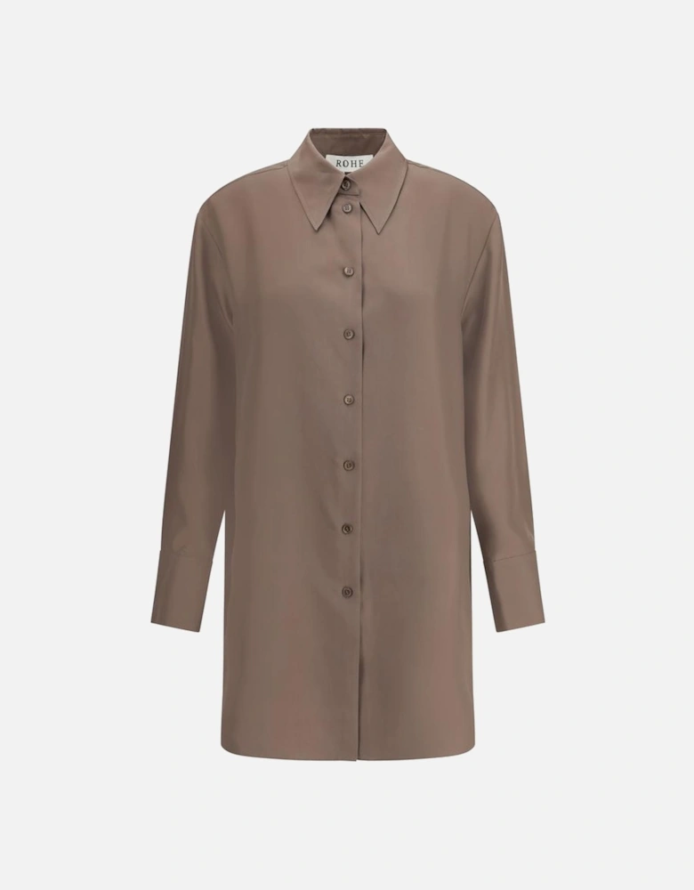 Silk Knee-Length Shirt with Pointed Collar Women - Brown