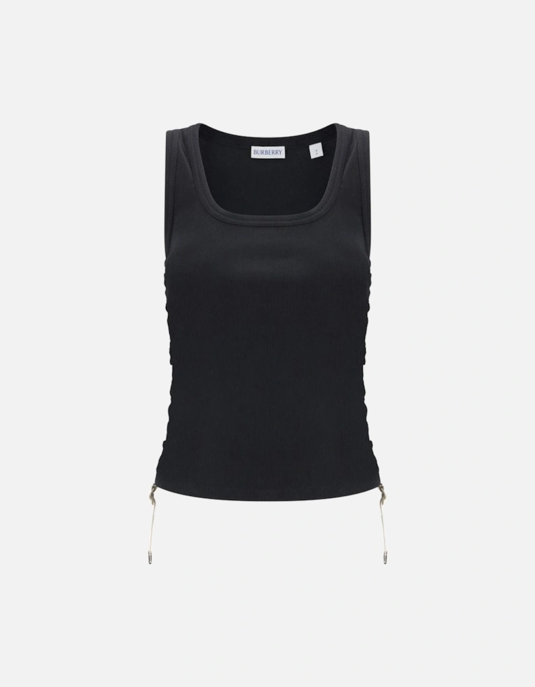 Ribbed Top with Ruffle and Archive Check Trim Women - Black T-Shirts