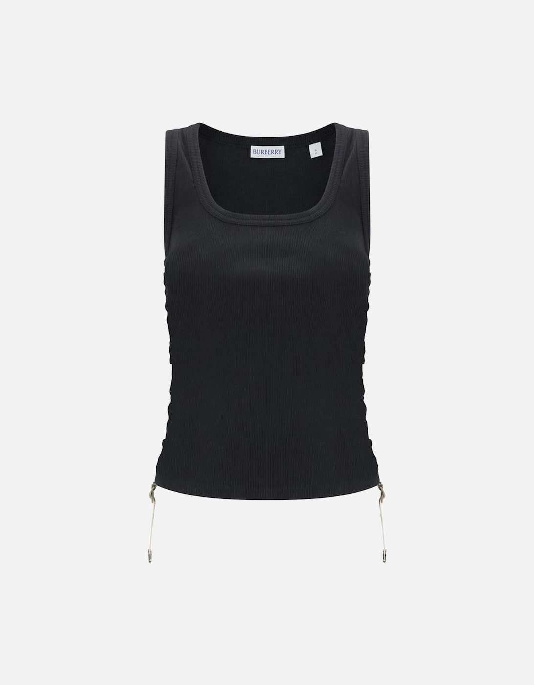 Ribbed Top with Ruffle and Archive Check Trim Women - Black T-Shirts, 4 of 3