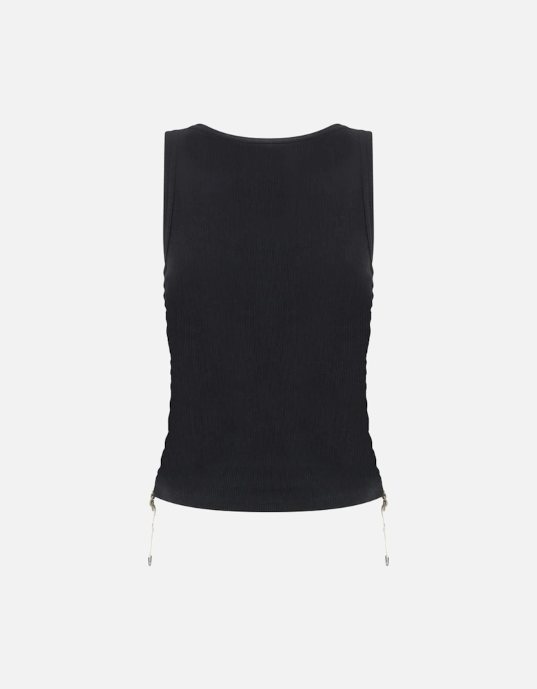 Ribbed Top with Ruffle and Archive Check Trim Women - Black T-Shirts