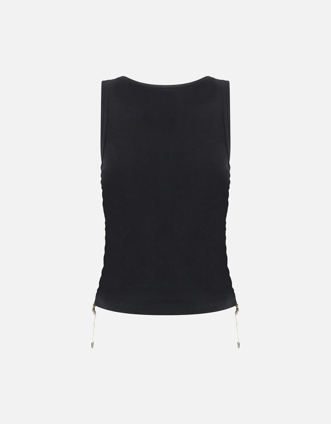 Ribbed Top with Ruffle and Archive Check Trim Women - Black T-Shirts