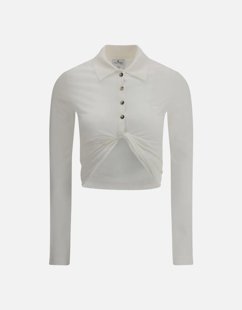Polo Shirt with Twisted Front Detail Women - White Polo Shirts