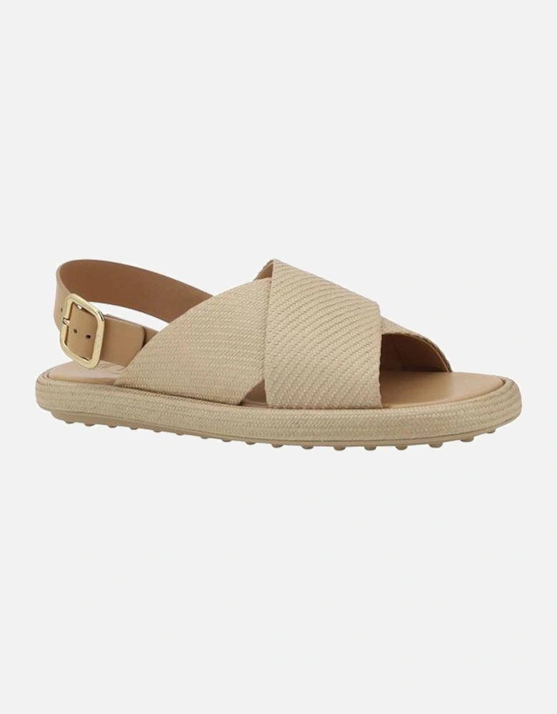 Raffia Crisscross Strap Flat Sandals Women - Beige