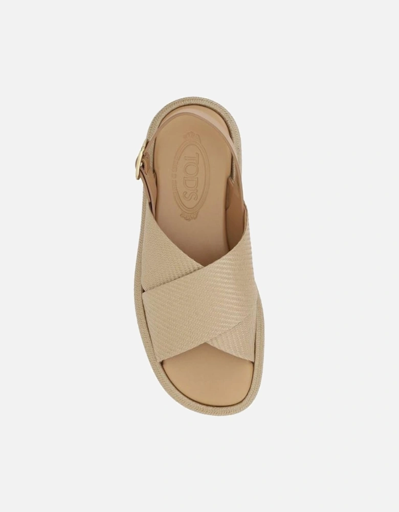Raffia Crisscross Strap Flat Sandals Women - Beige