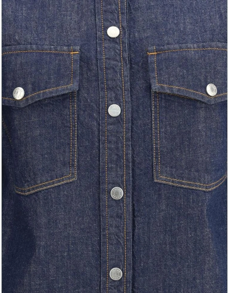 Cotton Texana Denim Shirt with Snap-Button Front Women - Blue