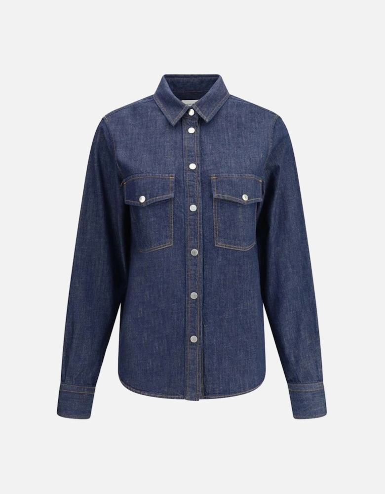 Cotton Texana Denim Shirt with Snap-Button Front Women - Blue