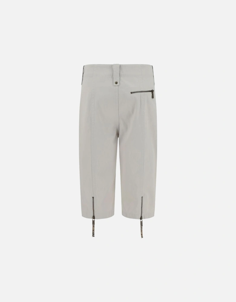Cotton Capri Pants with Zipper Details Women - Beige Jeans