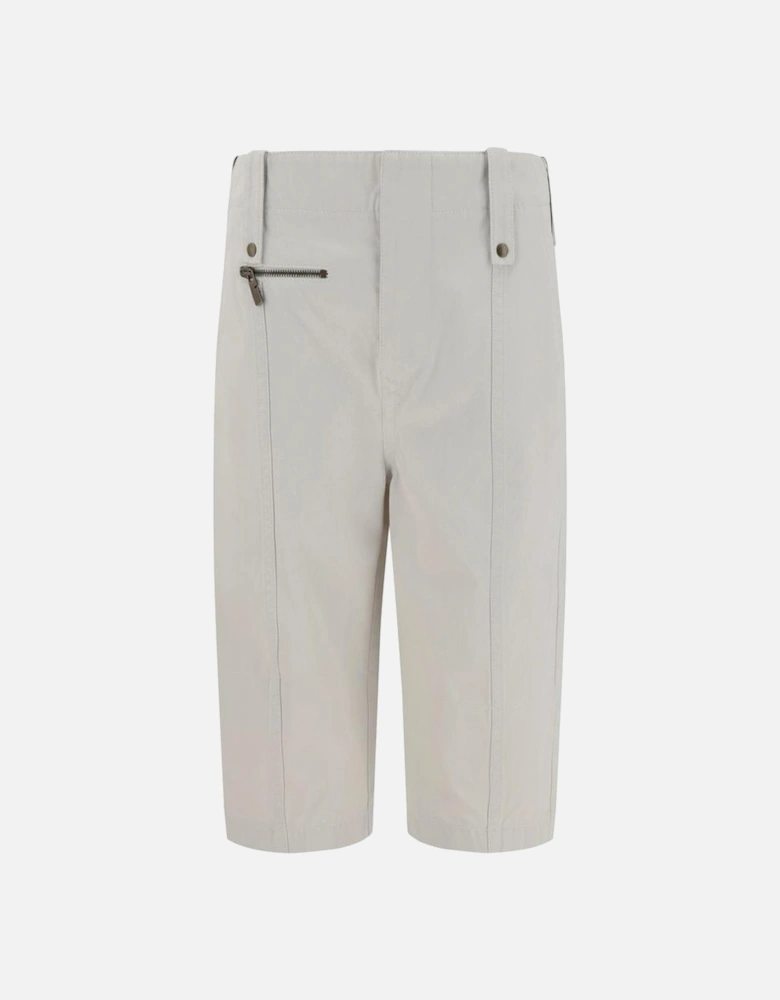 Cotton Capri Pants with Zipper Details Women - Beige Jeans