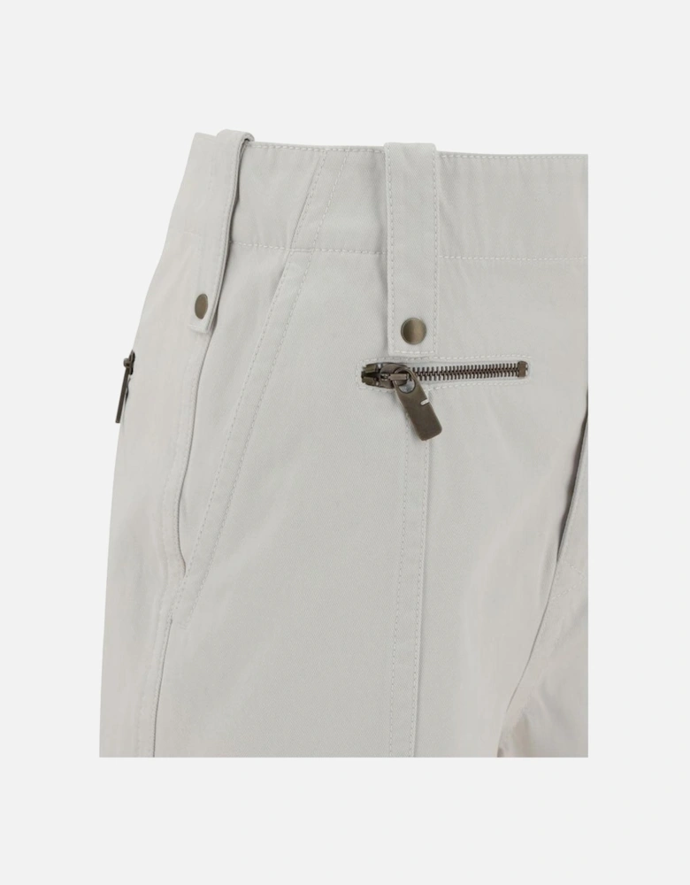 Cotton Capri Pants with Zipper Details Women - Beige Jeans