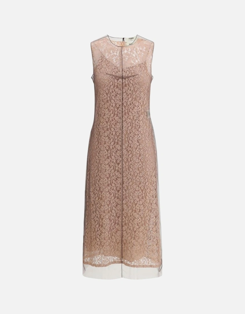 Lace Midi Dress with Silk Georgette Overlay Women - Multicolor Dresses