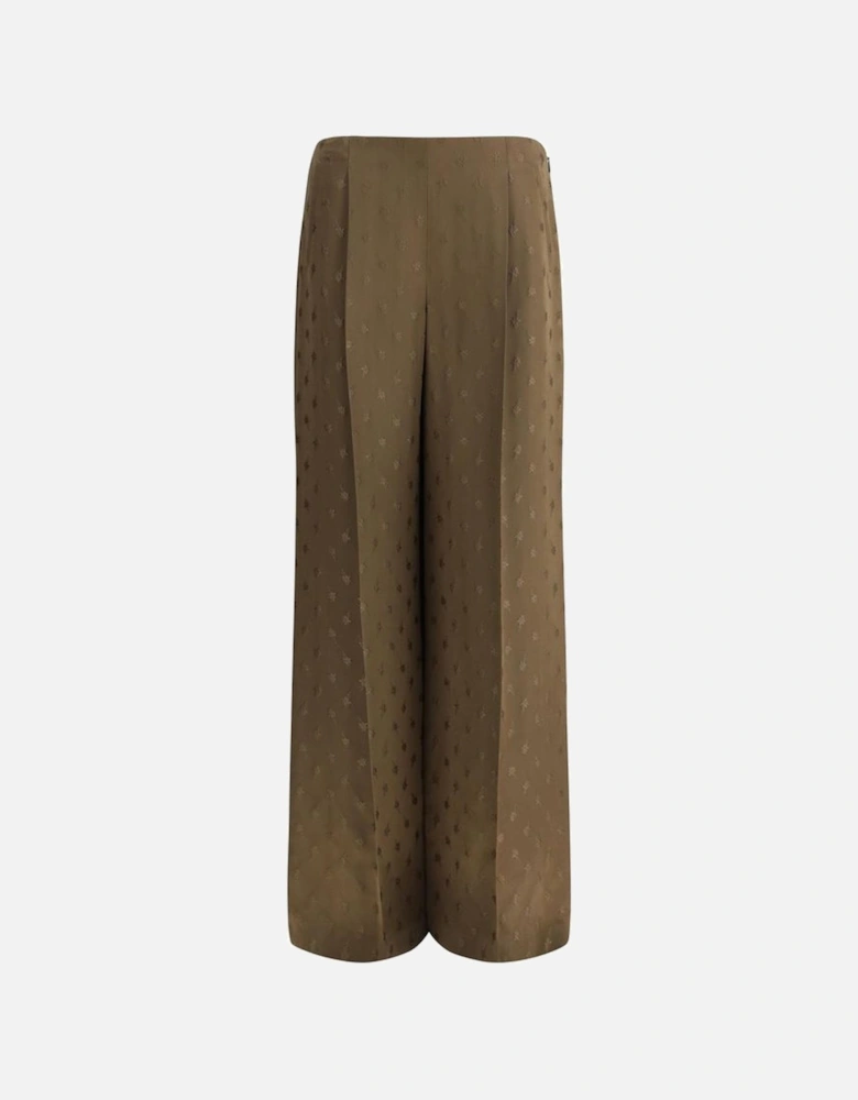 Elegant Wide Leg Silk Pants with Flower Pattern Women - Brown Jeans