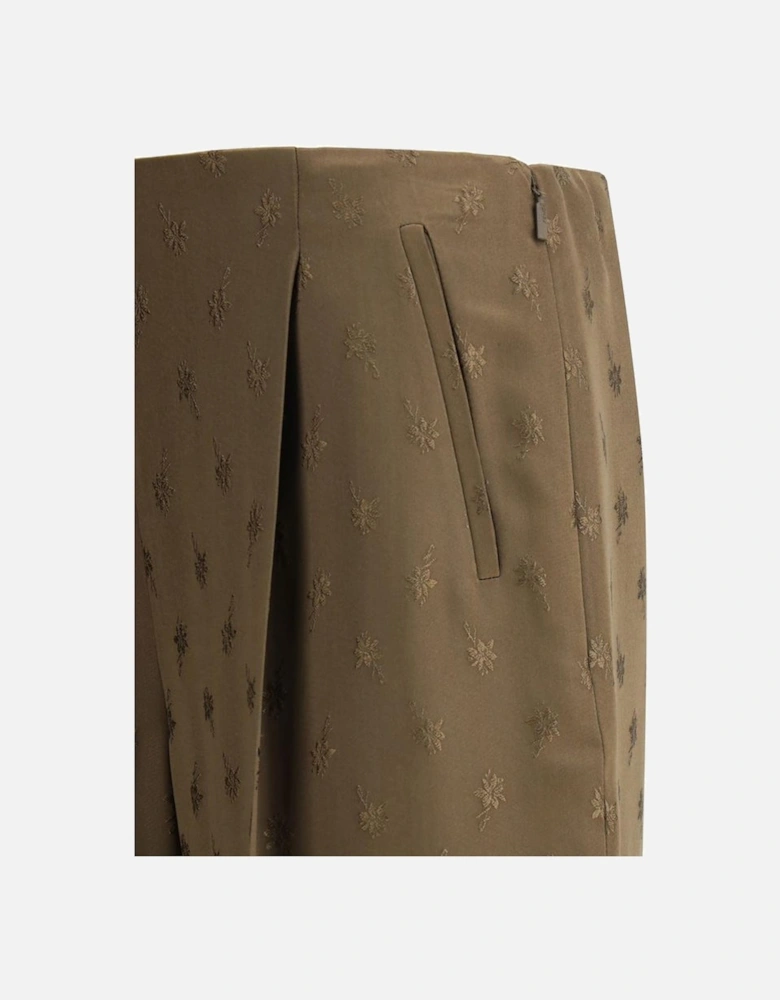 Elegant Wide Leg Silk Pants with Flower Pattern Women - Brown Jeans