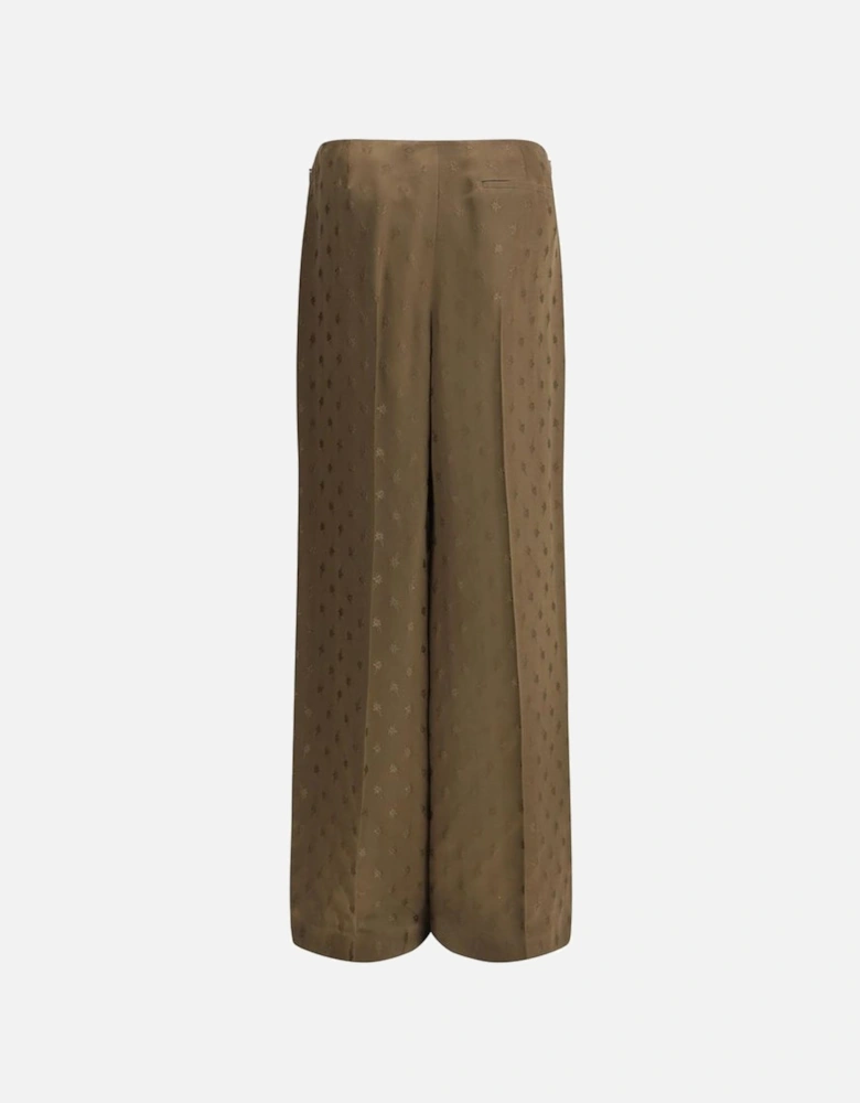 Elegant Wide Leg Silk Pants with Flower Pattern Women - Brown Jeans