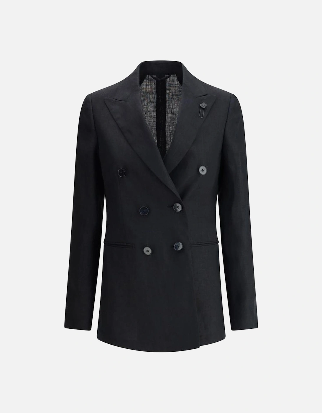 Double-Breasted Linen Blazer with Peak Lapels Women - Black Suits, 4 of 3