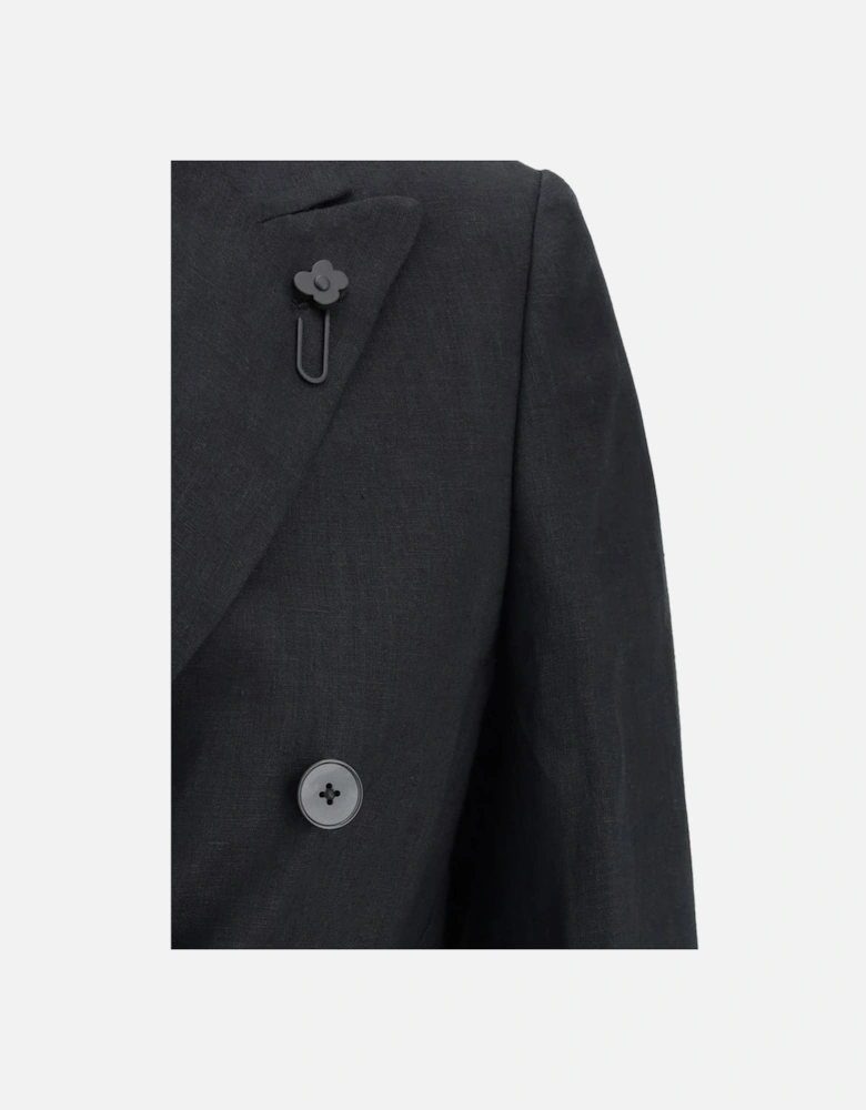 Double-Breasted Linen Blazer with Peak Lapels Women - Black Suits