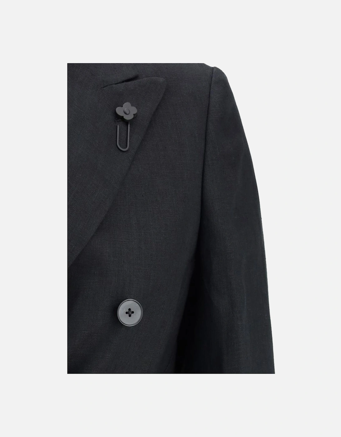 Double-Breasted Linen Blazer with Peak Lapels Women - Black Suits