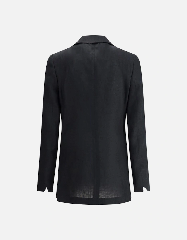 Double-Breasted Linen Blazer with Peak Lapels Women - Black Suits