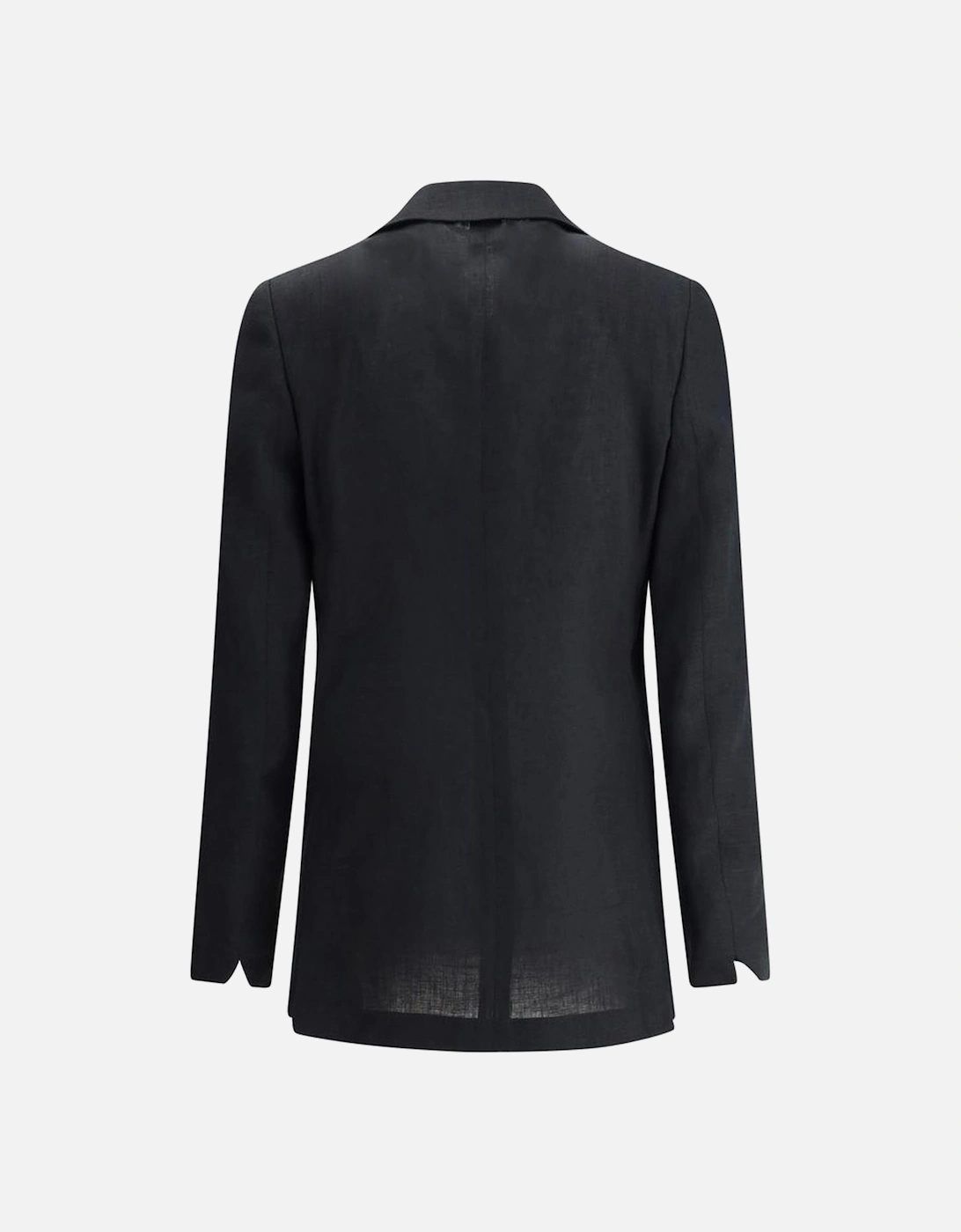 Double-Breasted Linen Blazer with Peak Lapels Women - Black Suits