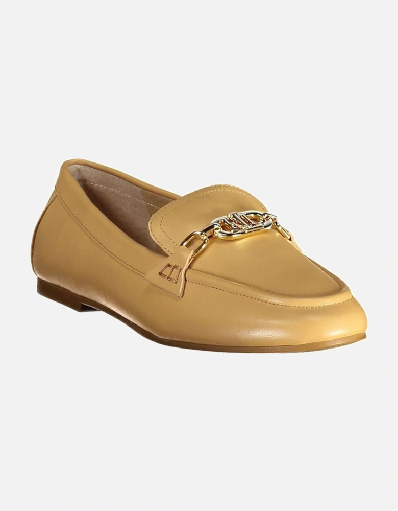 Logo Embroidered Leather Moccasin Women - Beige Flats