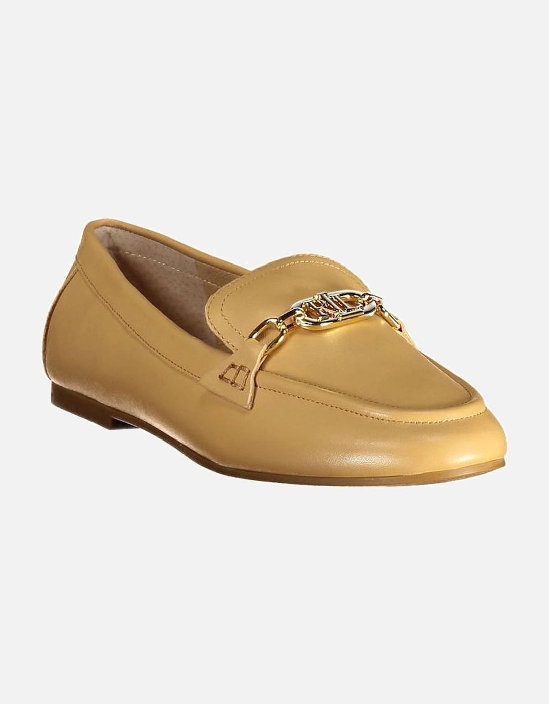 Logo Embroidered Leather Moccasin Women - Beige Flats