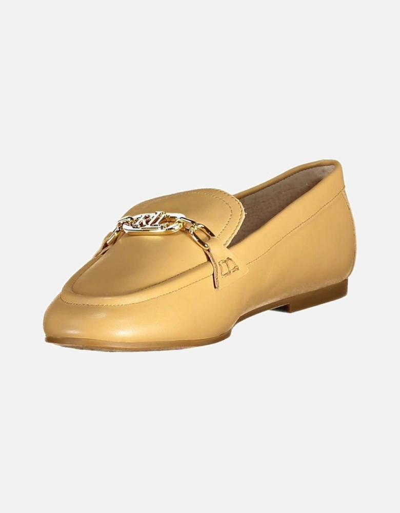 Logo Embroidered Leather Moccasin Women - Beige Flats