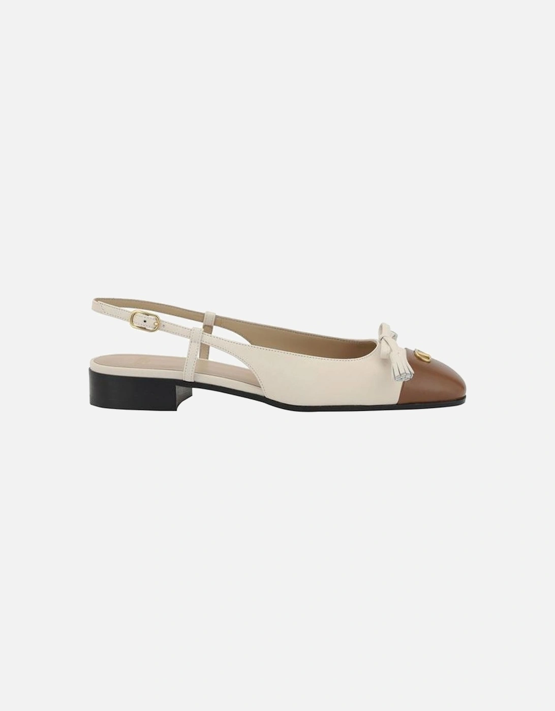 Ballerina Slingback Shoes with Block Heel and Bow Women - Cream Flats, 5 of 4