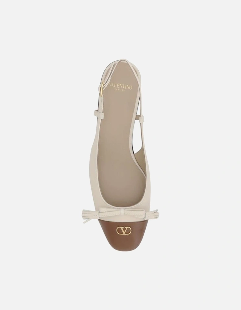 Ballerina Slingback Shoes with Block Heel and Bow Women - Cream Flats