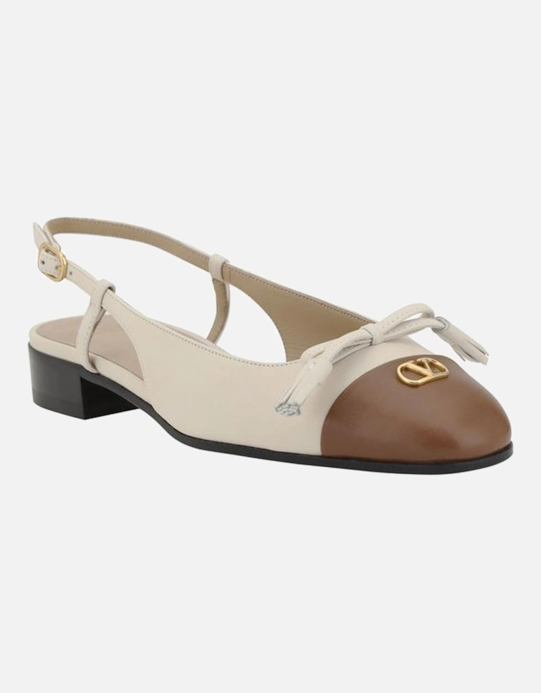 Ballerina Slingback Shoes with Block Heel and Bow Women - Cream Flats