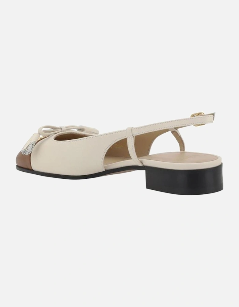 Ballerina Slingback Shoes with Block Heel and Bow Women - Cream Flats