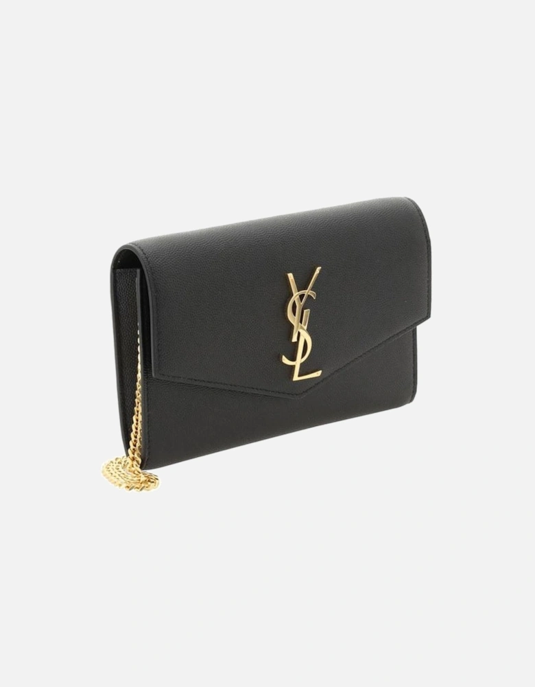 Calfskin Quilted Chain Wallet with Gold Logo Women - Black Shoulder