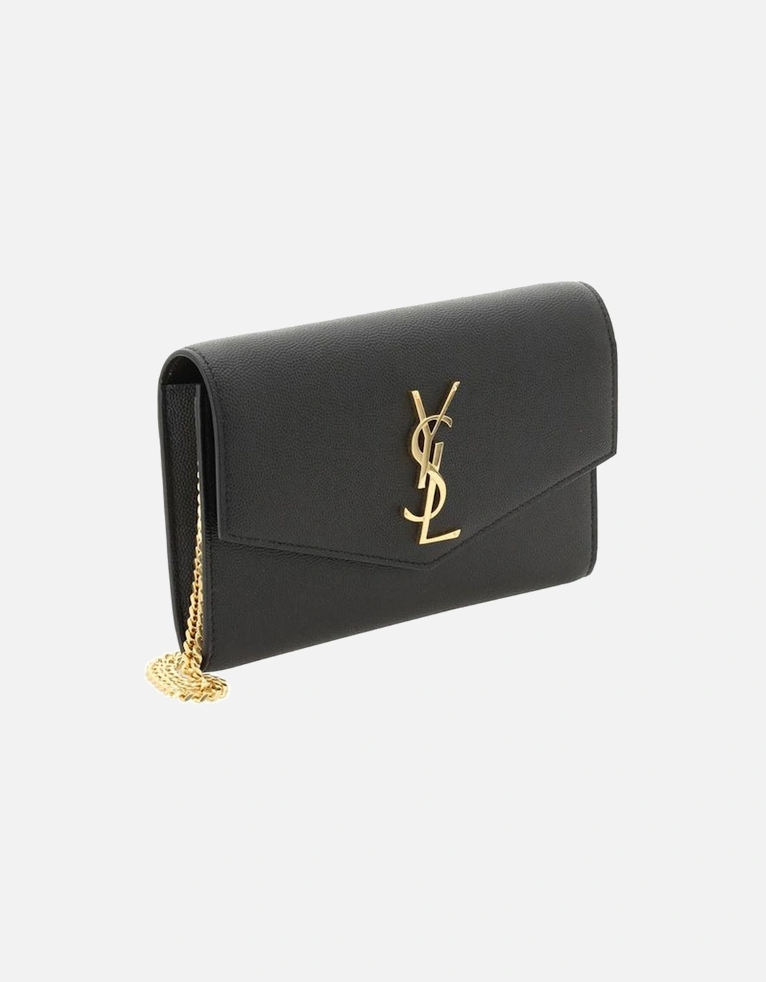 Calfskin Quilted Chain Wallet with Gold Logo Women - Black Shoulder