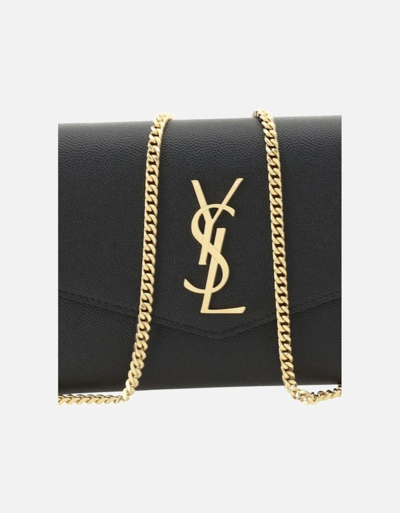 Calfskin Quilted Chain Wallet with Gold Logo Women - Black Shoulder