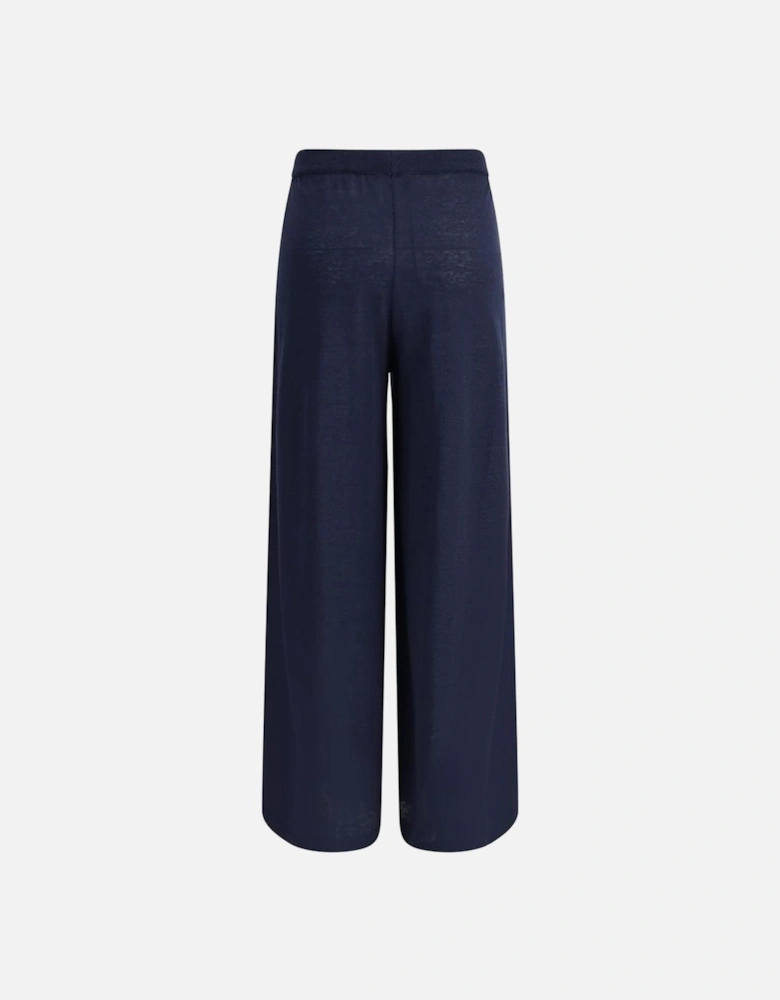 Wide Leg Linen Pants with Elastic Waistband Women - Blue Jeans