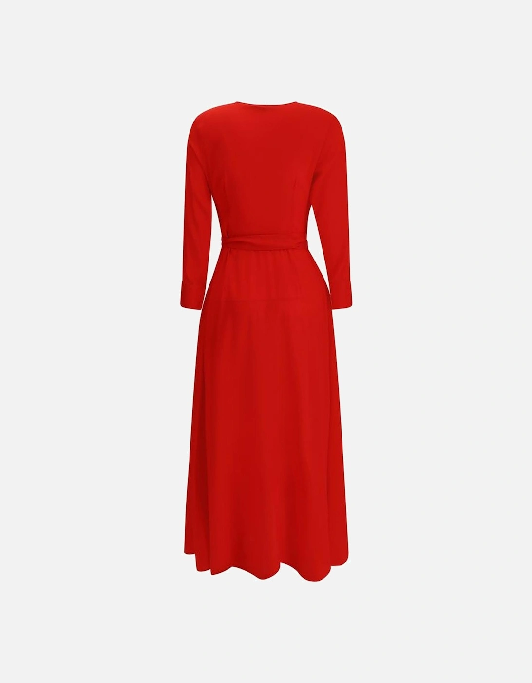 Long Silk Chemisier Dress with V-Neckline Women - Red Dresses