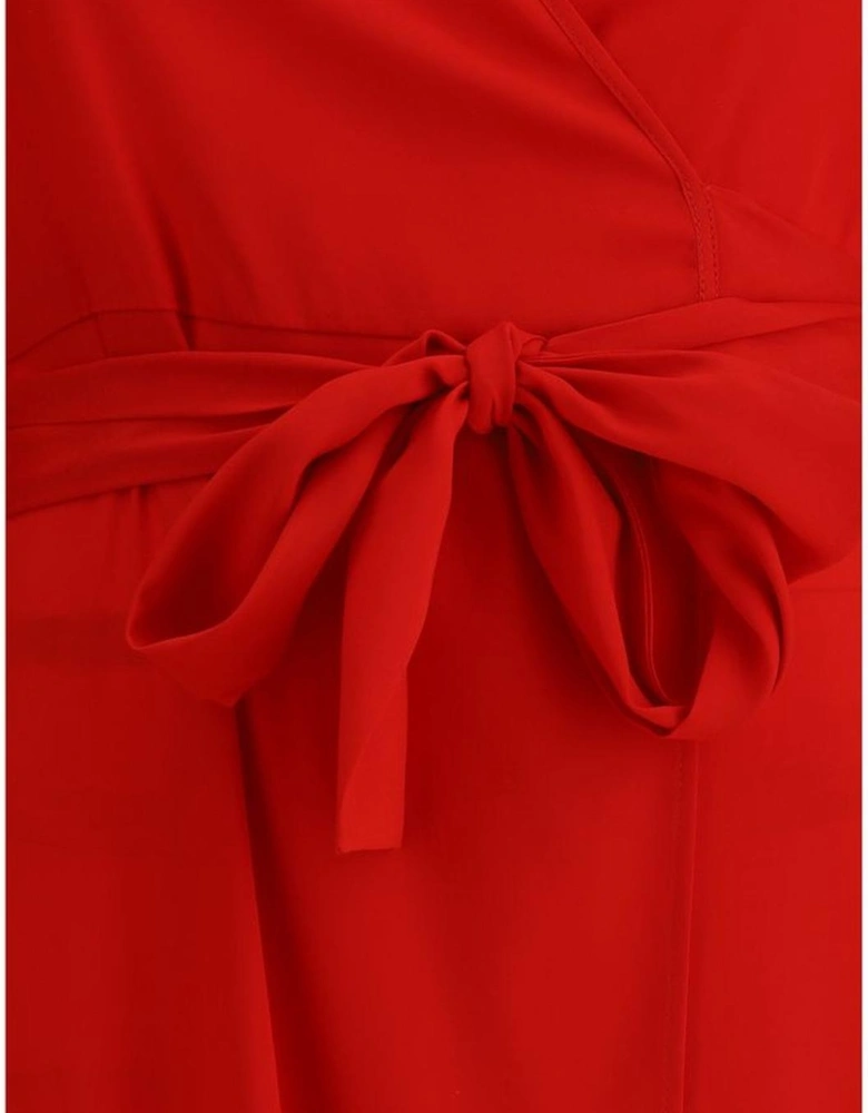 Long Silk Chemisier Dress with V-Neckline Women - Red Dresses