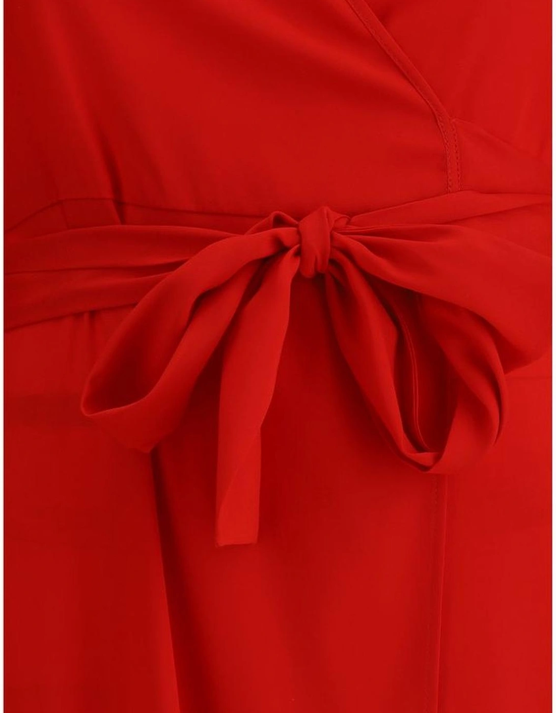 Long Silk Chemisier Dress with V-Neckline Women - Red Dresses