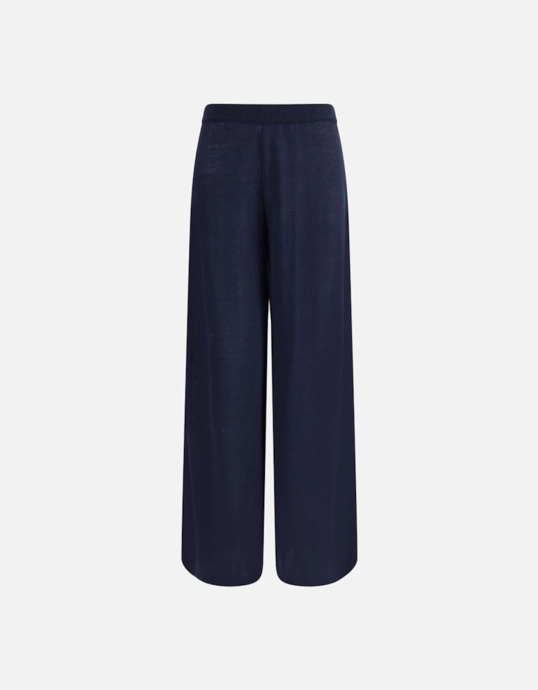 Wide Leg Linen Pants with Elastic Waistband Women - Blue Jeans