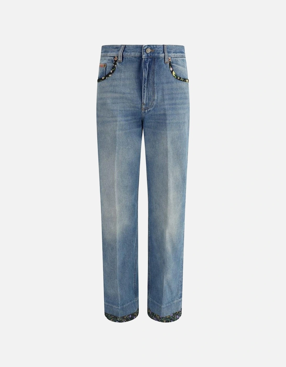 Straight Jeans with Floral Applique and Belt Loops Women - Blue Jeans, 4 of 3
