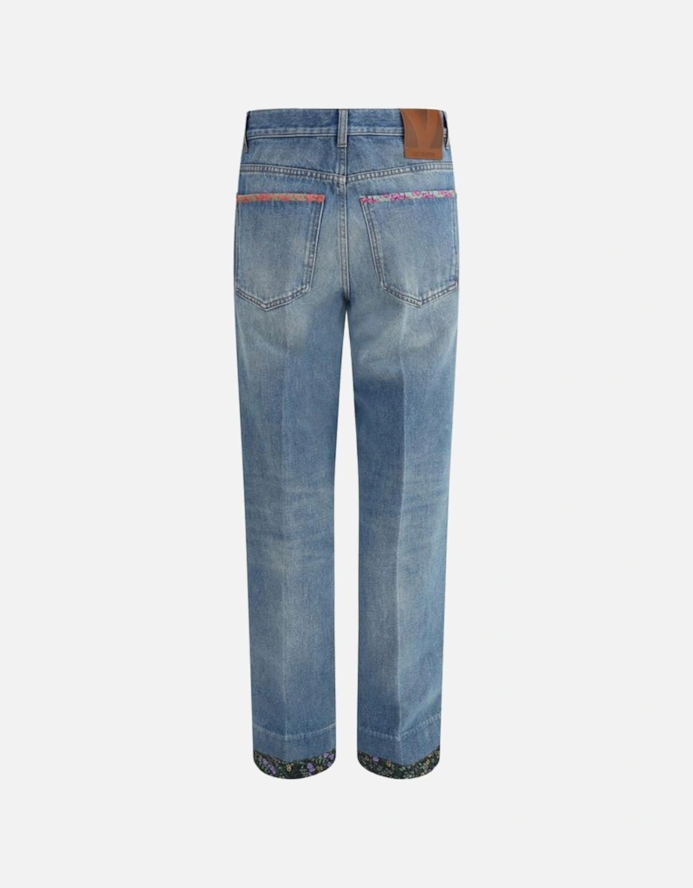 Straight Jeans with Floral Applique and Belt Loops Women - Blue Jeans