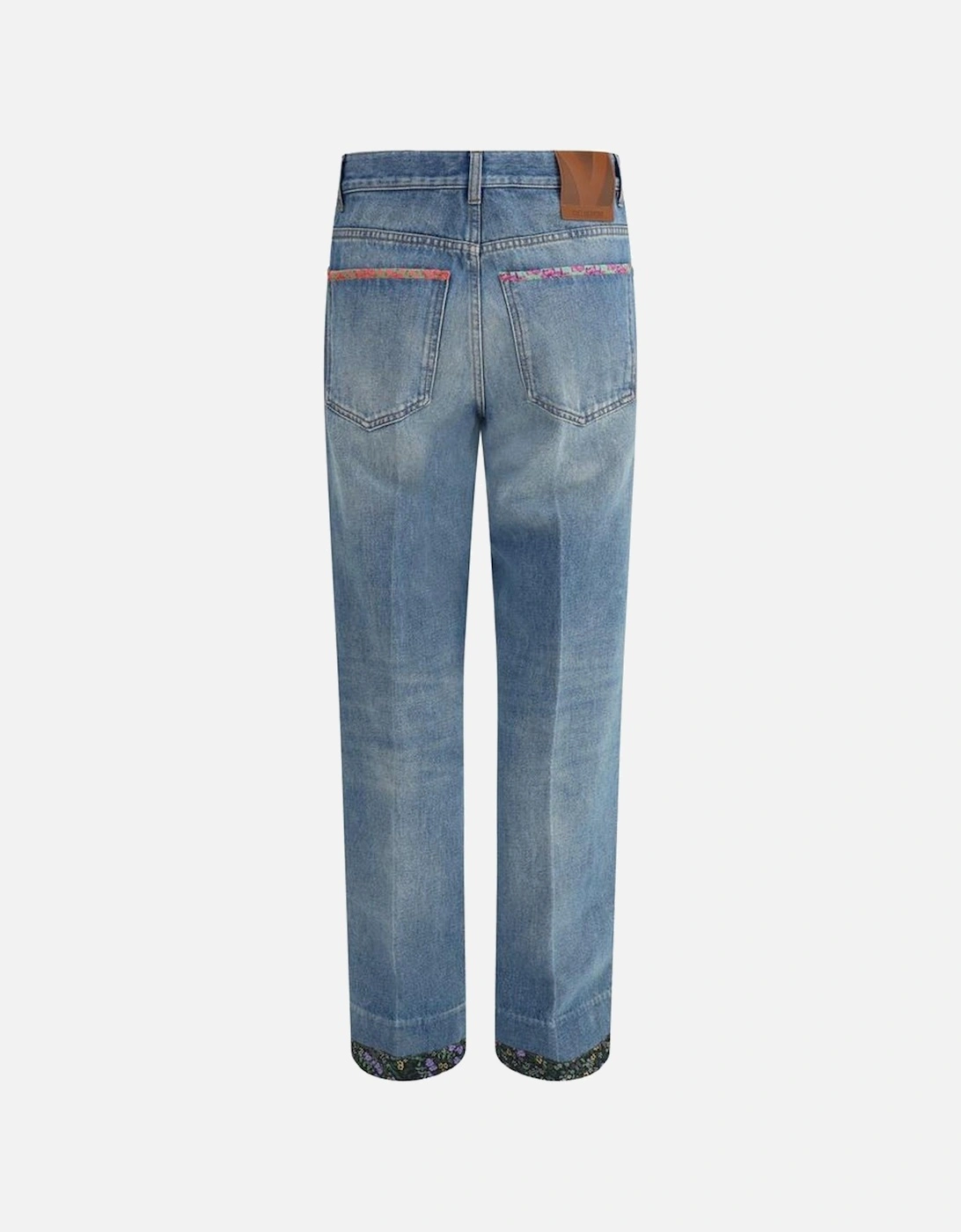 Straight Jeans with Floral Applique and Belt Loops Women - Blue Jeans