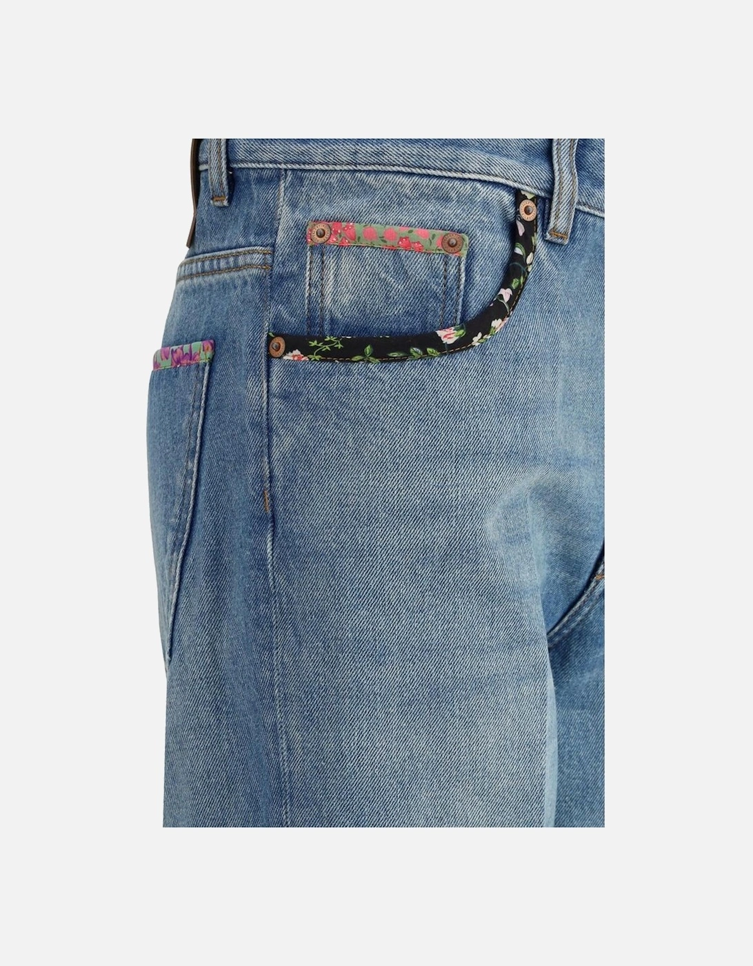 Straight Jeans with Floral Applique and Belt Loops Women - Blue Jeans