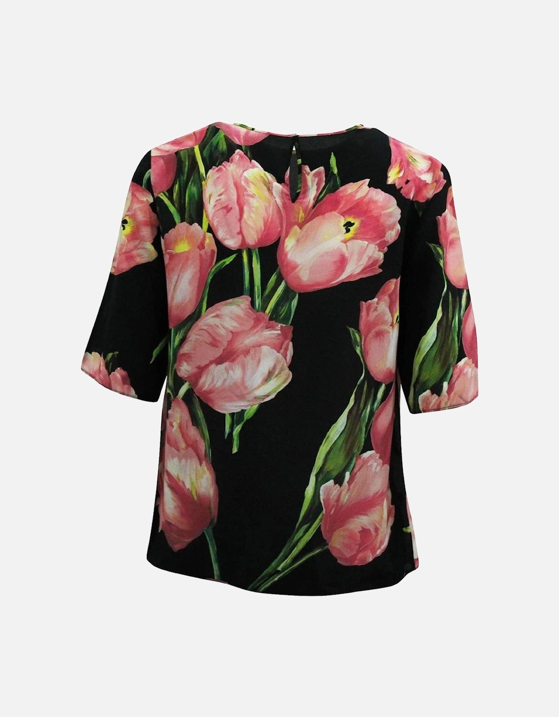Silk Blouse with Short Sleeves and Floral Print Women - Black Sweaters