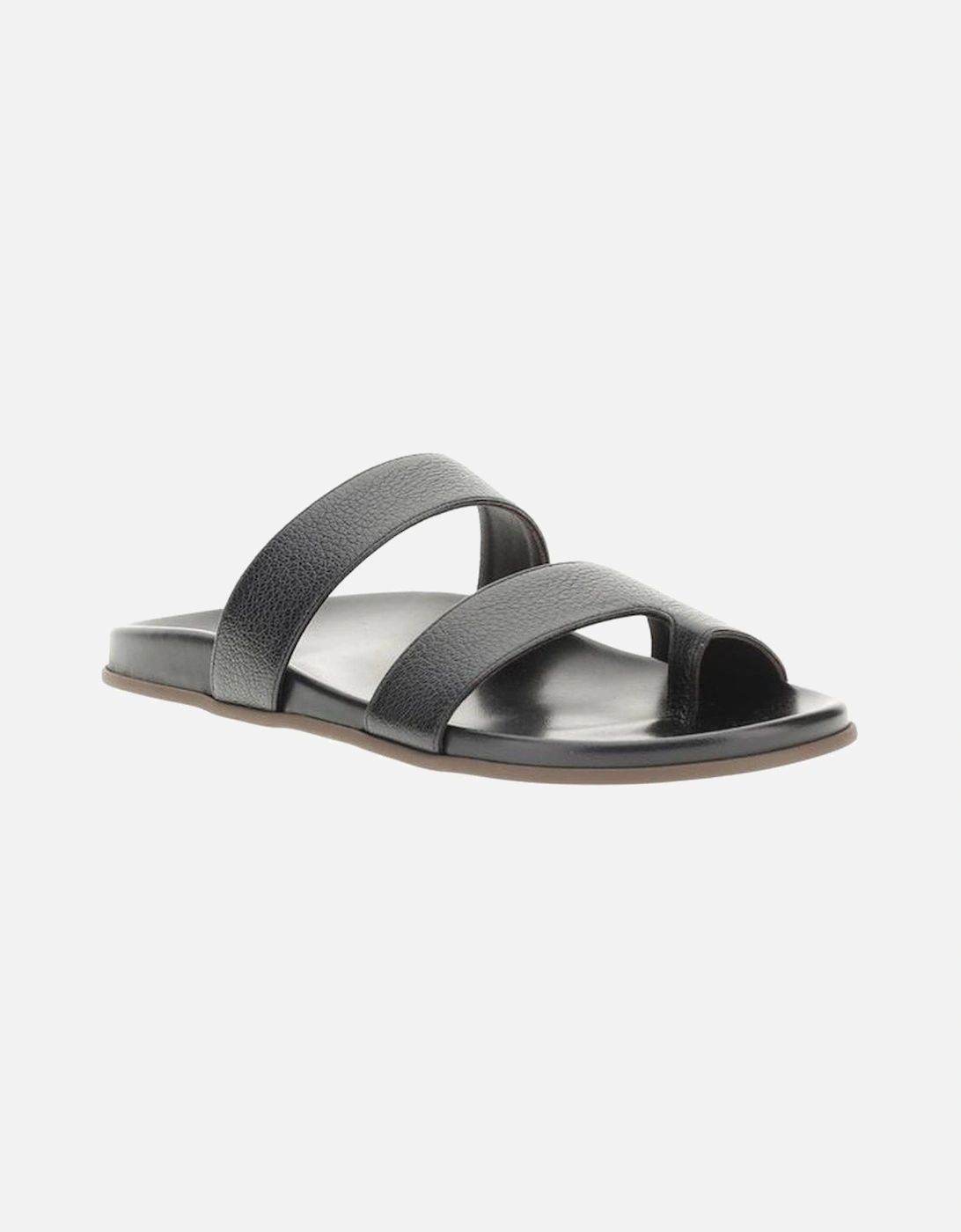 Grained Calfskin Leather Double-Strap Sandals Women - Black