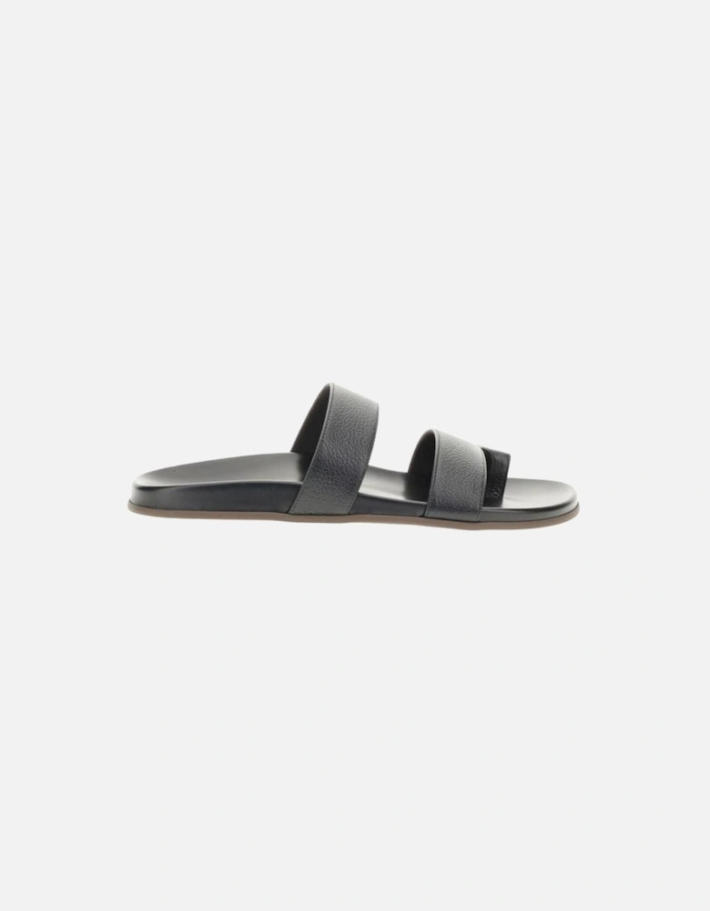 Grained Calfskin Leather Double-Strap Sandals Women - Black