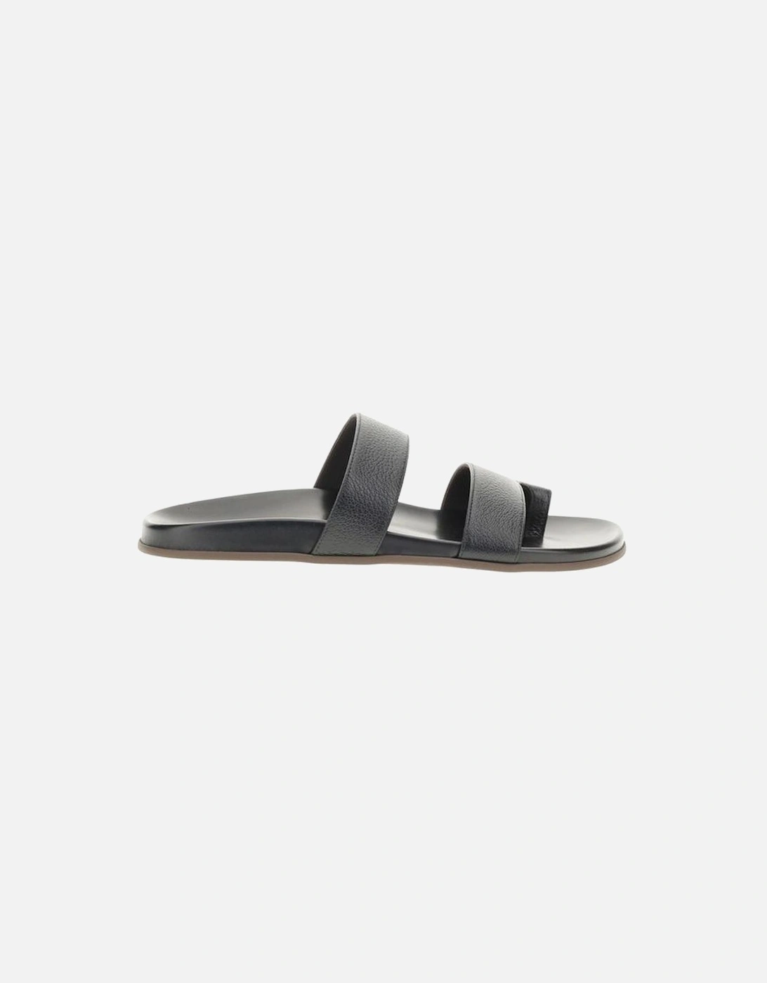 Grained Calfskin Leather Double-Strap Sandals Women - Black, 5 of 4