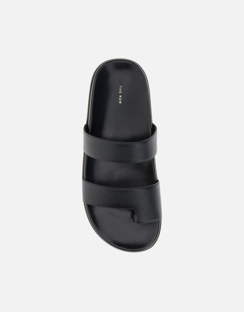 Grained Calfskin Leather Double-Strap Sandals Women - Black