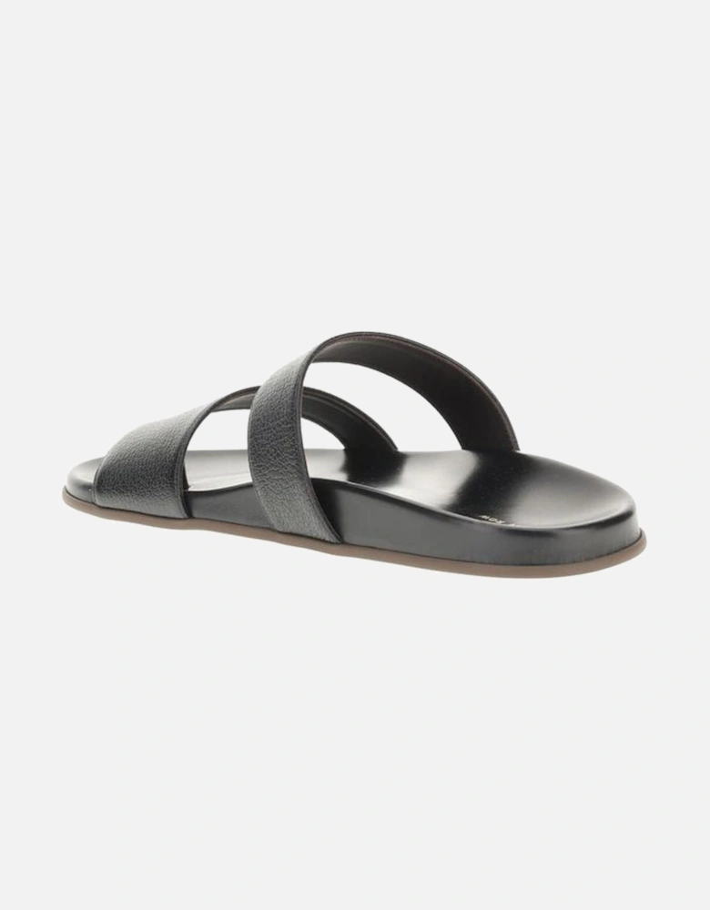 Grained Calfskin Leather Double-Strap Sandals Women - Black
