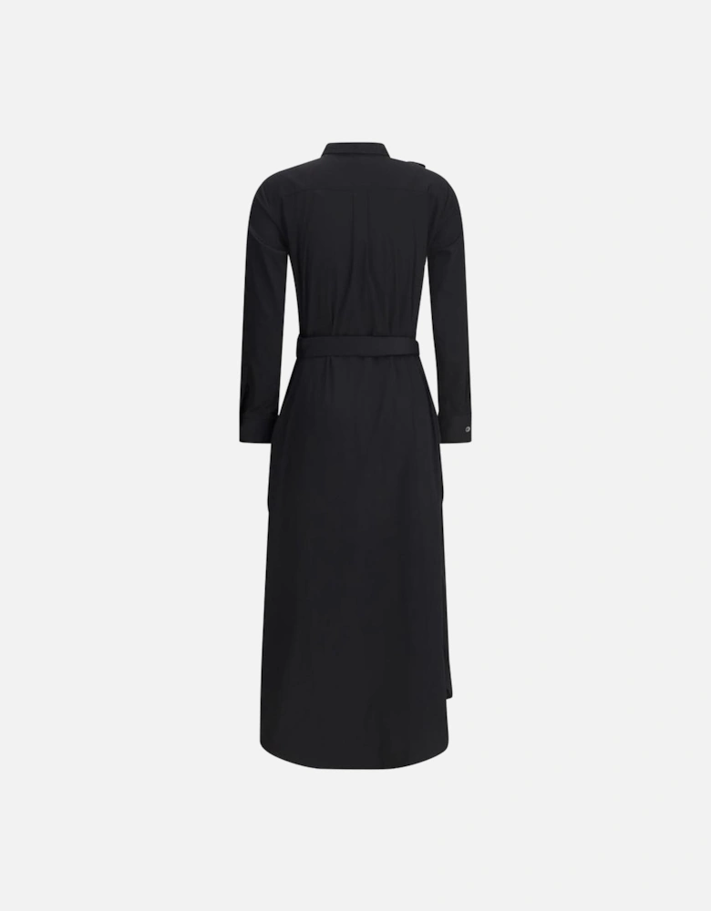 Long Chemisier Dress with Patch Pockets Women - Black Dresses