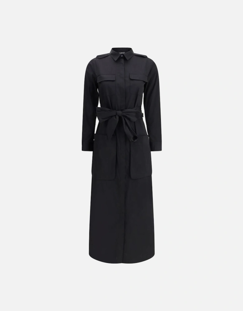 Long Chemisier Dress with Patch Pockets Women - Black Dresses