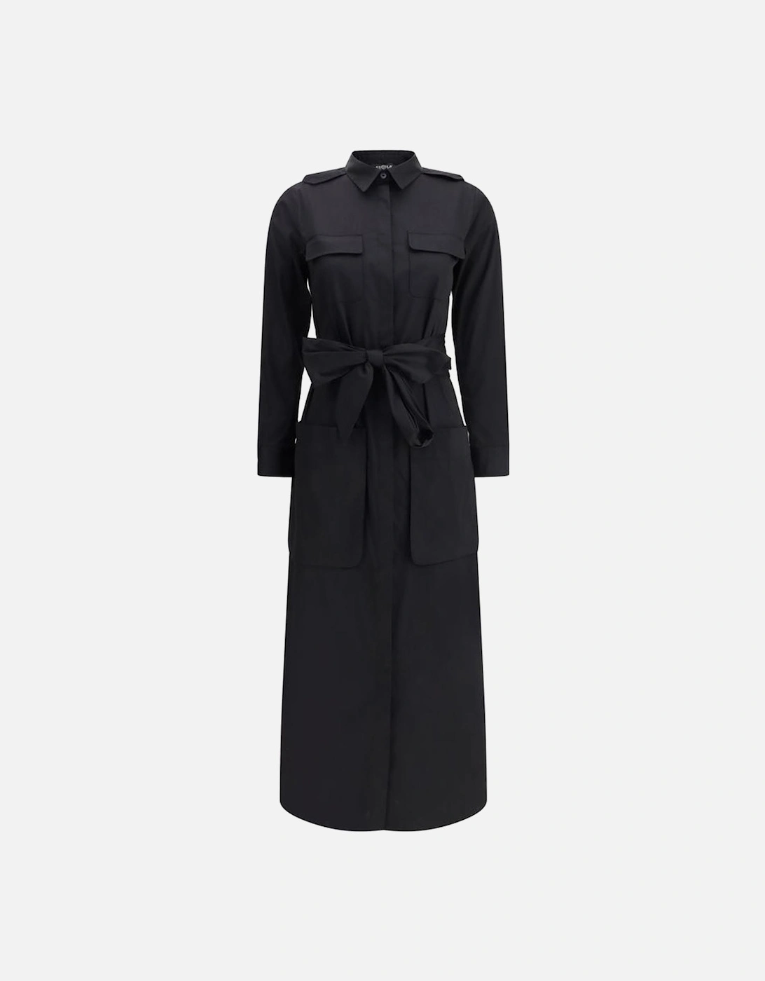 Long Chemisier Dress with Patch Pockets Women - Black Dresses, 4 of 3